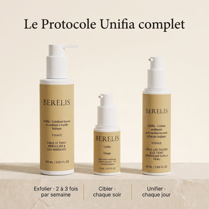Le Protocole Unifia complet : exfoliant, soin ciblé et crème
